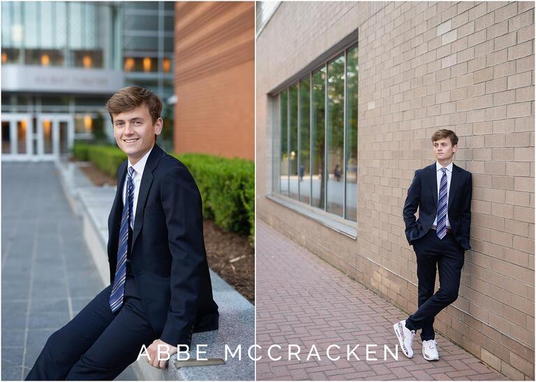 Images of boy in suit and tie from Uptown Senior Session