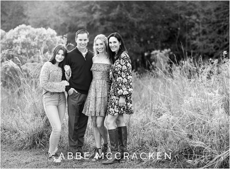 Black and white family portrait in wheat fields near Charlotte, North Carolina