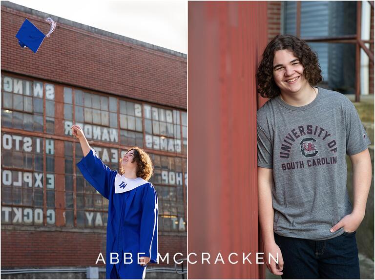Candid and posed senior portraits at Charlotte's Camp North End