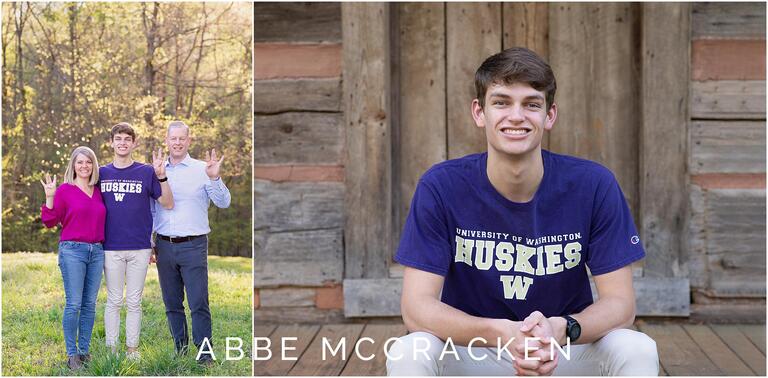 Picture of parents and high school senior all celebrating his acceptance to the University of Washington