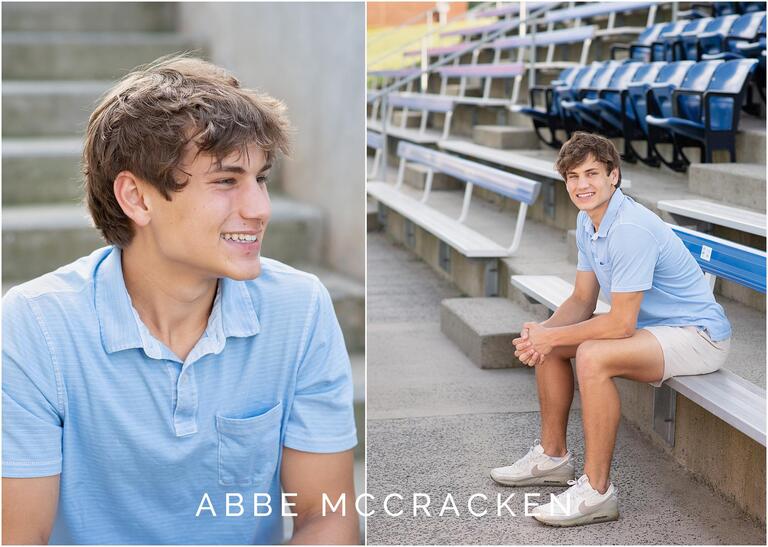 Senior pictures in the stadium at Charlotte Christian School