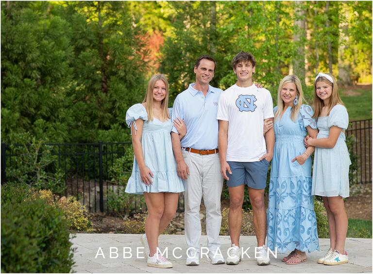 Family portrait with a high school senior who is going to Chapel Hill for college