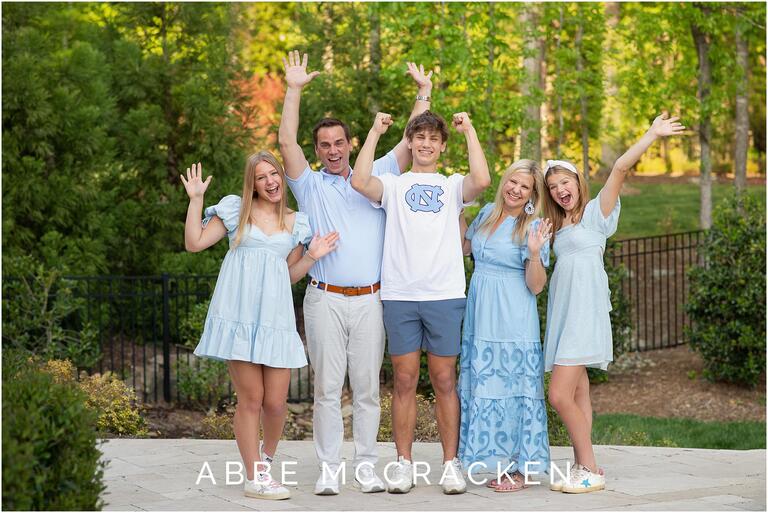 Family portrait with a high school senior who is going to Chapel Hill for college