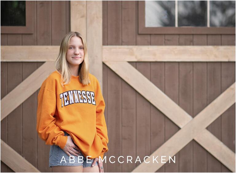 Senior photo in University of Tennessee sweatshirt