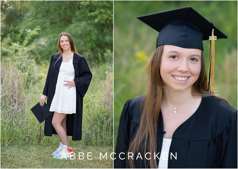 Senior portraits in graduation cap and gown