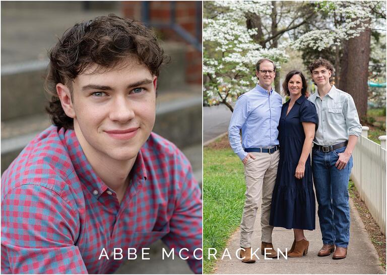 High school senior portrait and one picture with his mom and dad