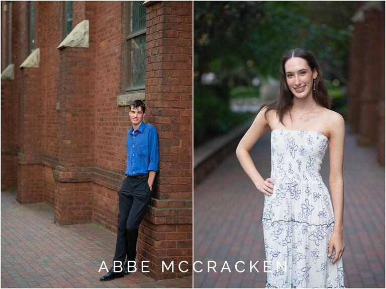 Senior portraits of twins in Uptown CLT
