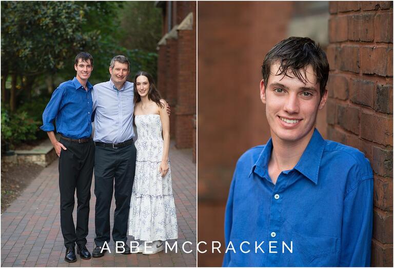 Senior pictures near The Green in Charlotte, twins with father