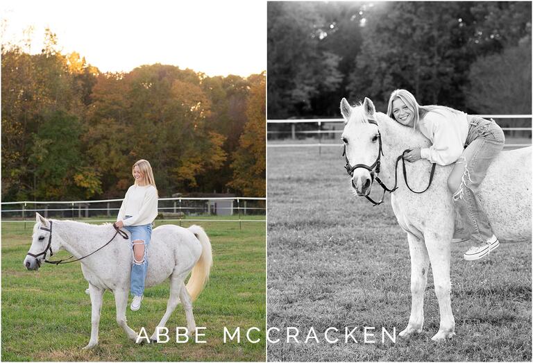 Fall senior photos with white horse