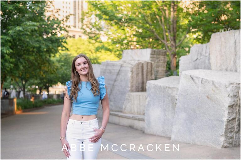 Uptown Charlotte senior portraits in Romare Bearden Park