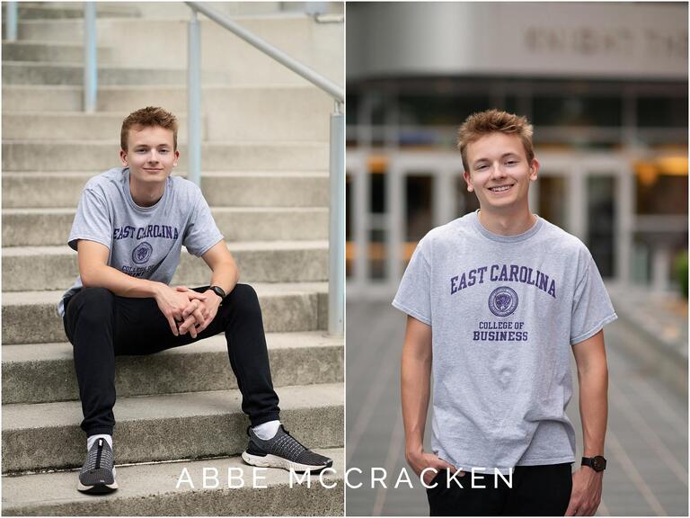 Senior portrait wearing college t shirt