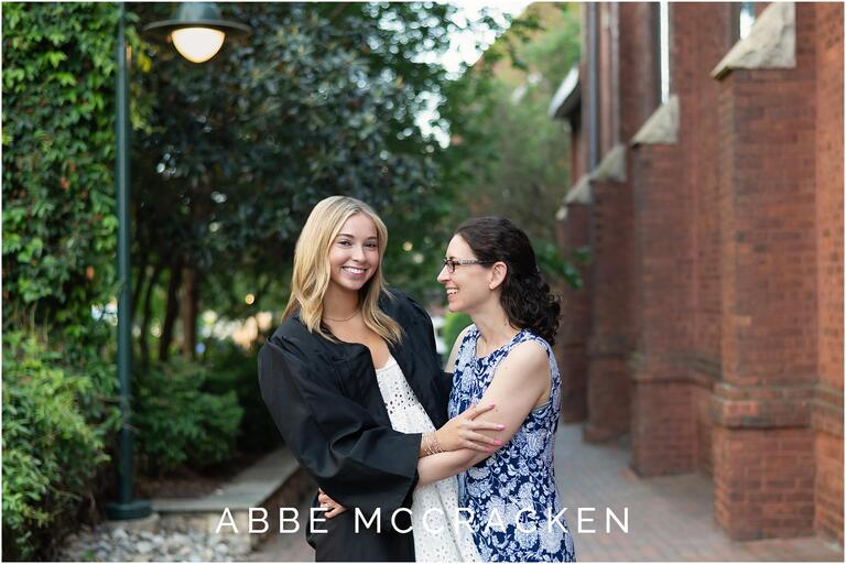 Image of a Mother and her graduating daughter near The Green in Uptown Charlotte, NC