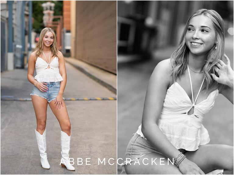 Summer senior portraits in urban alleyway